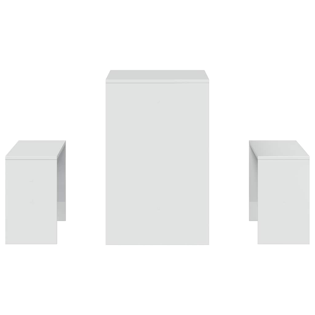 3 Piece Dining Table and Bench set High Gloss White Engineered Wood